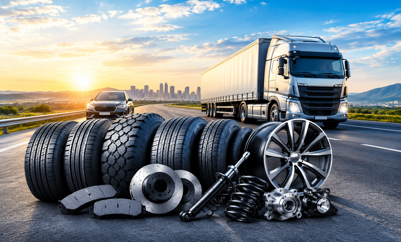 Siam Rung Thai product range — tires, alloy wheels, brake and suspension parts